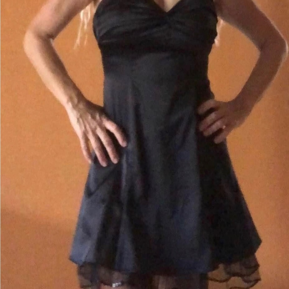 Beautiful ZUM ZUM SMALL Black Women's A-Line Dress with Sheer Hem